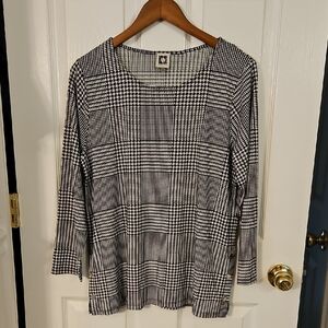 Houndstooth 3/4 Sleeve Top, Size Large